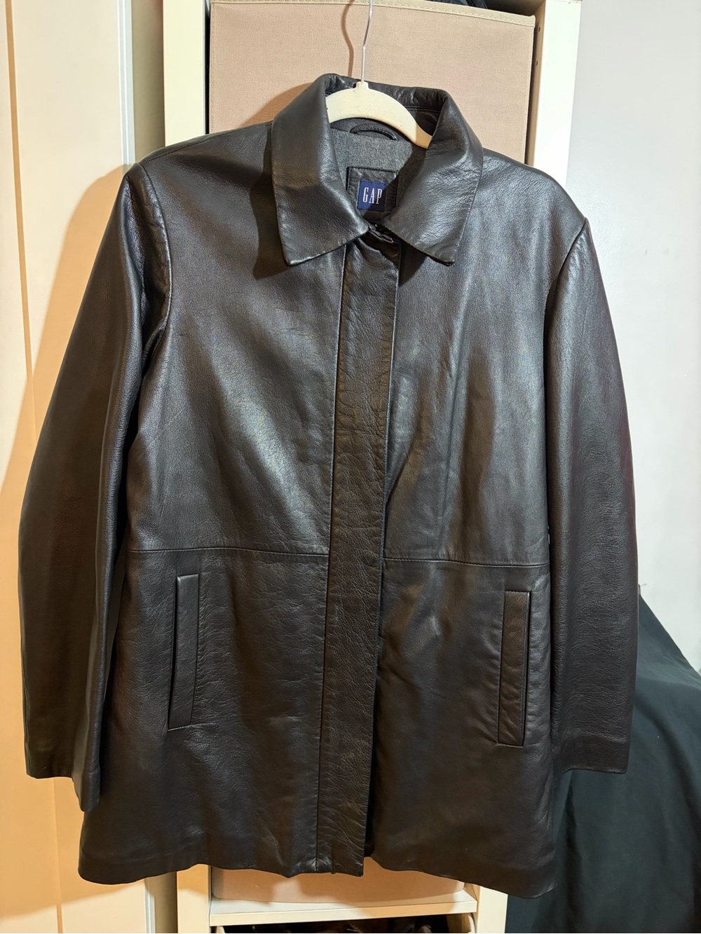 true vintage GAP Women's Black Leather Jacket with wool lining
